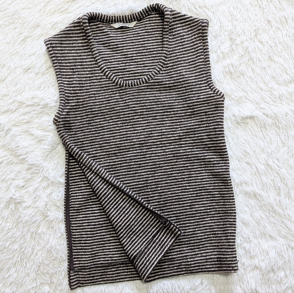 Tucker 100% Wool Brown & Cream Striped Sleeveless Knit Shell Top Small